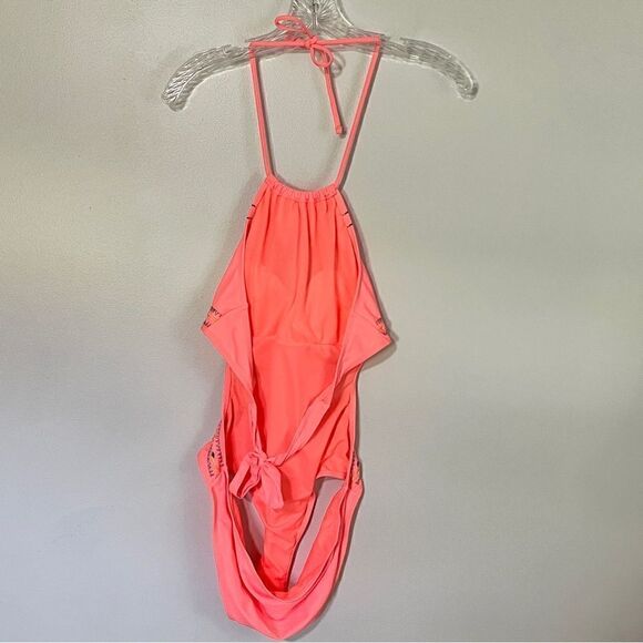 Marilyn Monroe One Piece Monokini Swimsuit Coral Embroidered High Neck L - Picture 6 of 7